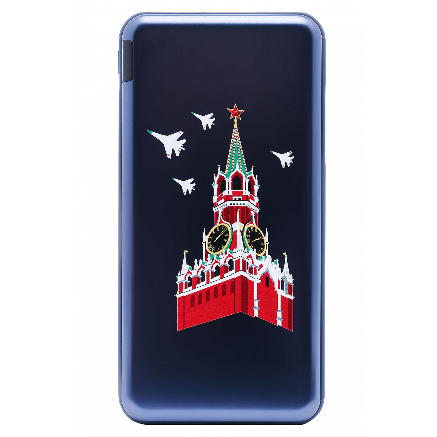 Внешний аккумулятор "Башни Кремля" (32114.030.SPBA) металлик (металл/пластик синий красный 67 × 136 × 12 мм. с рельефным изображением)