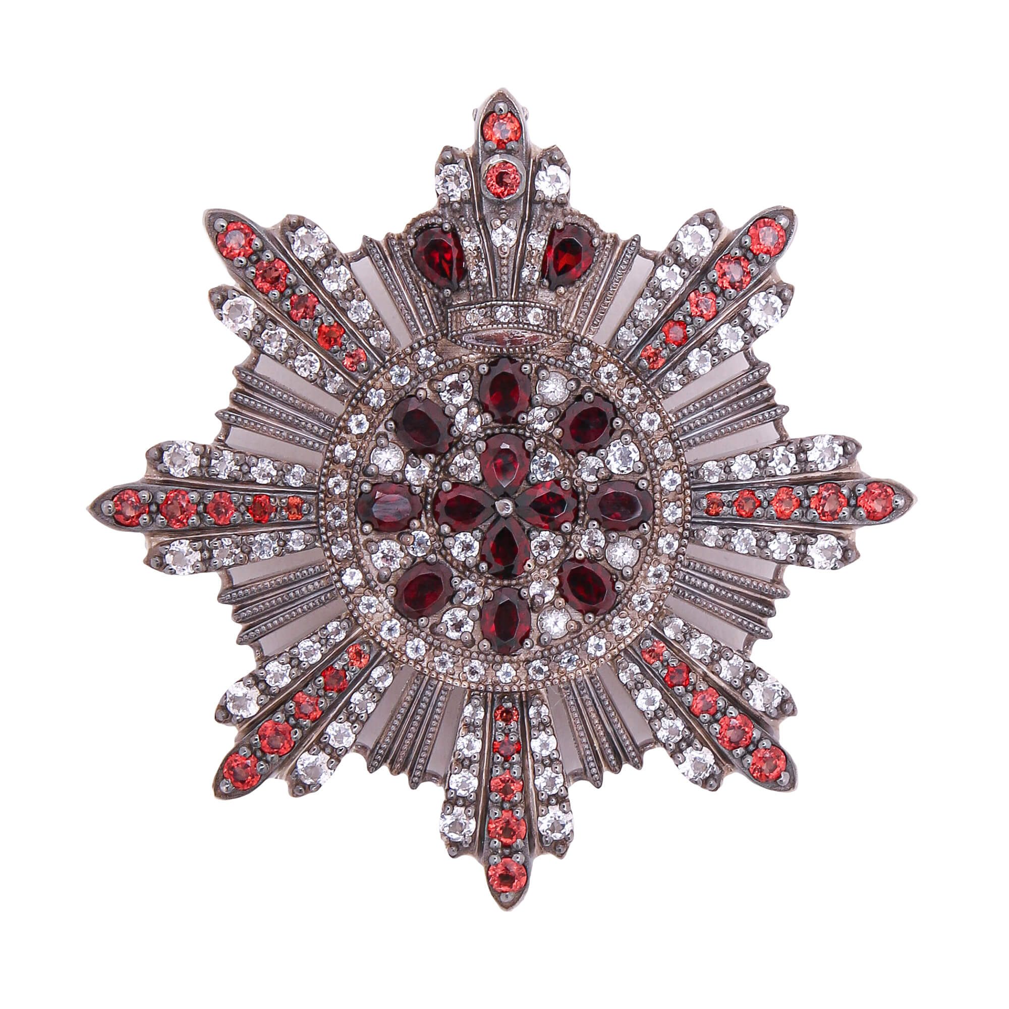 Брошь "Орден Святой Анны"  (Серебро 925 пробы/Топаз/Гранат, серебряный, красный)