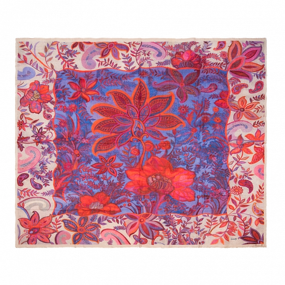 Шаль "Орнамент. цветы" (модал 90% кашемир 10% розовый голубой сиреневый 135х175)