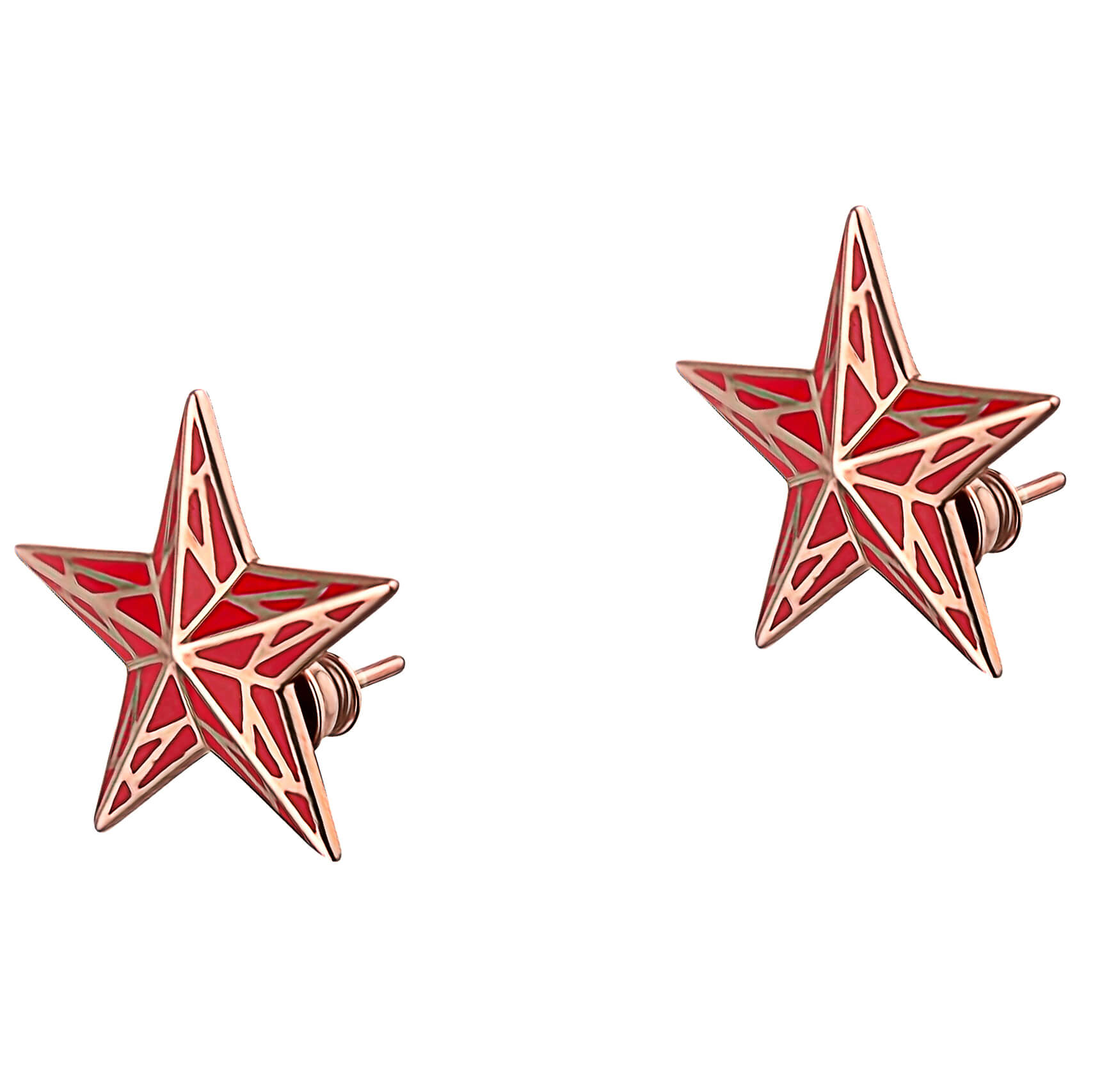 Серьги-пусеты "Кремлевская звезда"  (серебро/эмаль серебряный/красный)