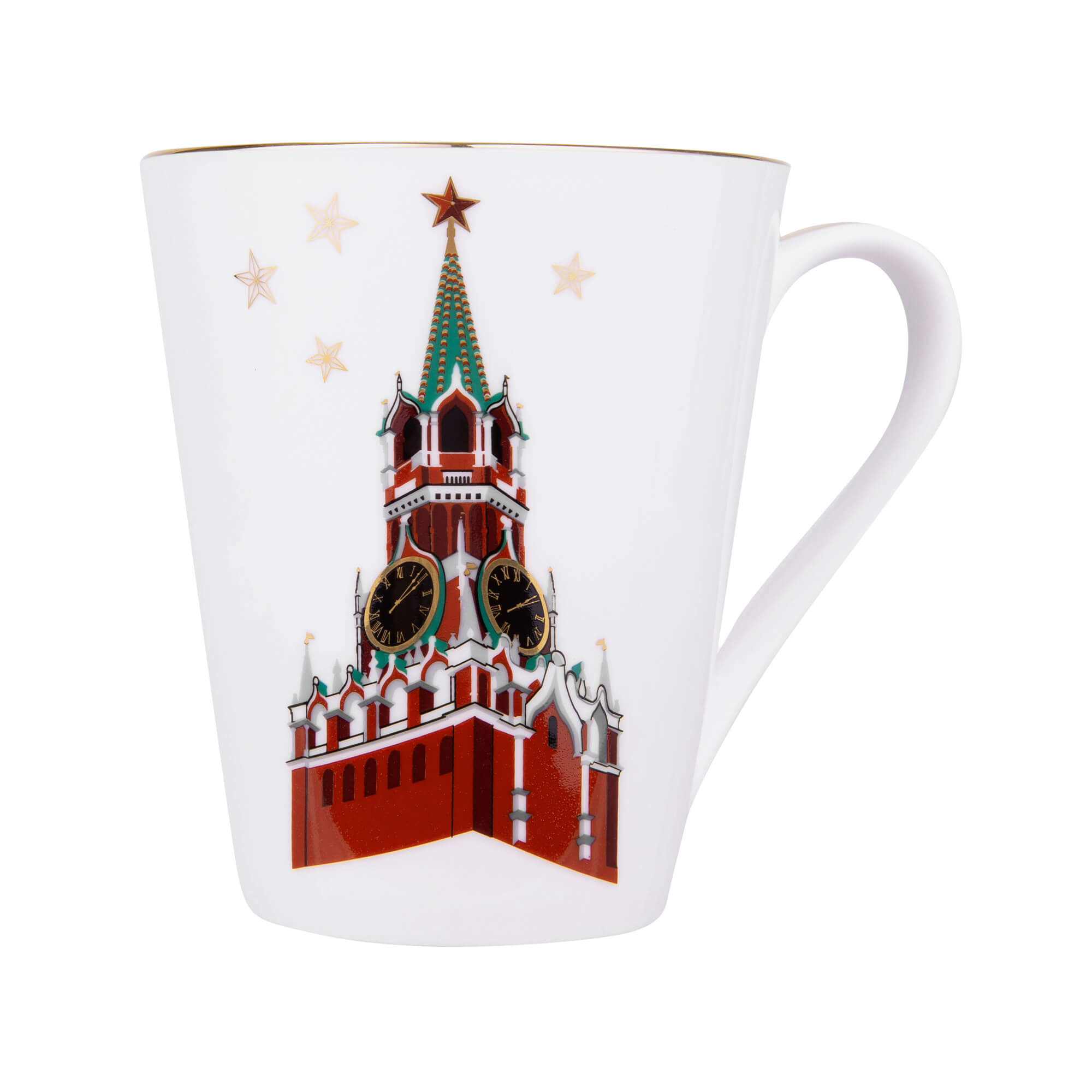 Чайная кружка "Башни Кремля" цветная (фарфор белый звезды)