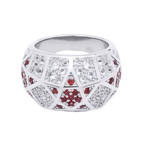 Кольцо "Салют" гранат, фианит 