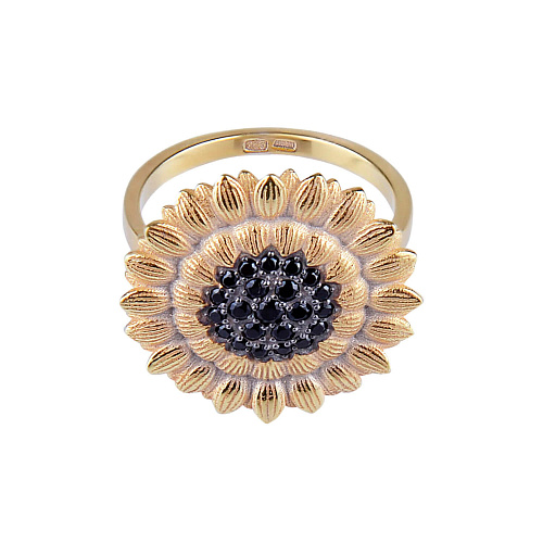 Кольцо "Подсолнухи" позолота, шпинель 