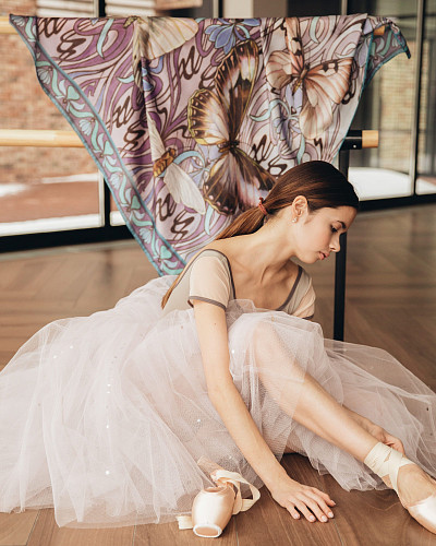 Шаль "Бабочки" (модал 90% кашемир 10%, синий фиолетовый, 135х175) 