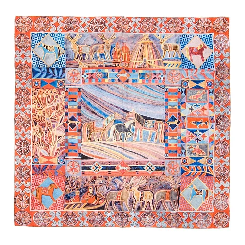 Платок "Северное сияние" (модал 90%, кашемир 10% красный синий. 140х140) 