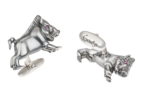 Запонки "Кабан" родий 