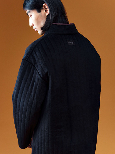 Полупальто "Телогрейка" черная стеганая (TEL02STEG-B) (коричневый кант шерсть 90% шелк 10% XL) 