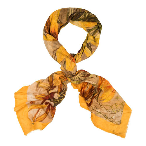 Платок "Полевые цветы" (модал 90% кашемир 10% желтый 140х140) 