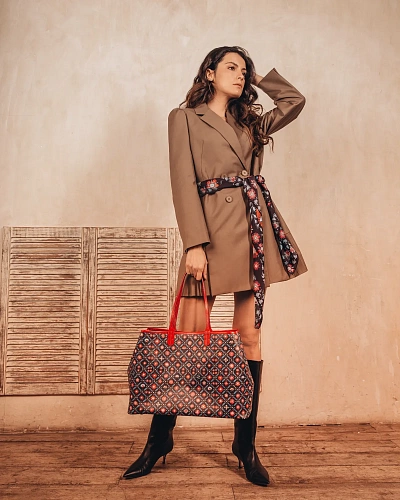 Сумка-шопер "Сюзане" (кожа черный красный 56х29х14) 