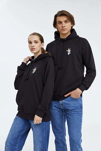 Толстовка с капюшоном "Винни-пух" (хлопок 70% полиэстер 30% черный XL) 