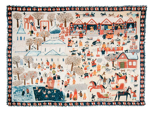 Шаль "Крещенская ярмарка" (модал 90% кашемир 10% белый коричневый 135х175) 