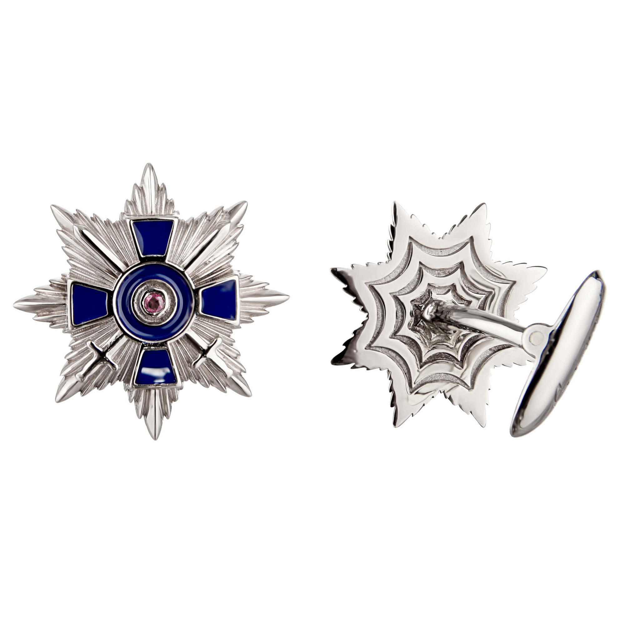 Запонки "Звезда храбрости"  (золото 585 пробы/2рубин, кр.1,5, 0,02ct,)