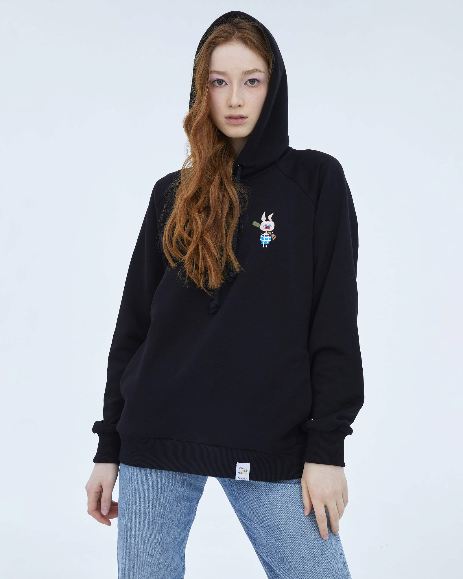 Толстовка с капюшоном "Винни-пух" (хлопок 70% полиэстер 30% черный XL)