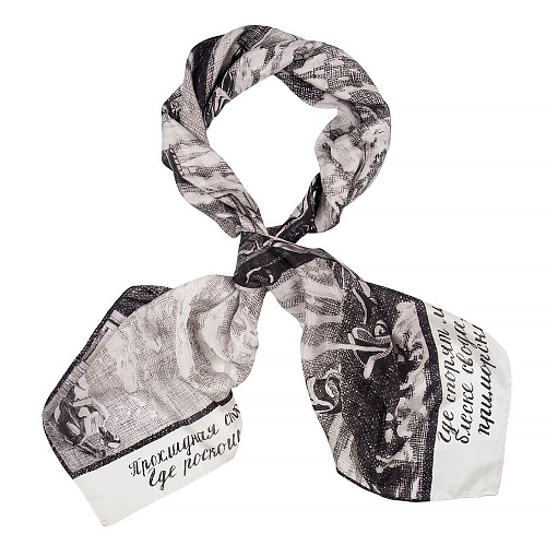 Платок "Самсон" (шелк 100% черный белый 120х120) 