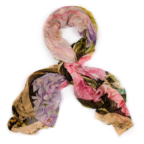 Шаль "Букет" (модал 90% шелк 10% розовый бежевый 140х180) 