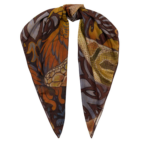 Платок "Змея" (модал 90%, кашемир 10%, синий 135х135) 