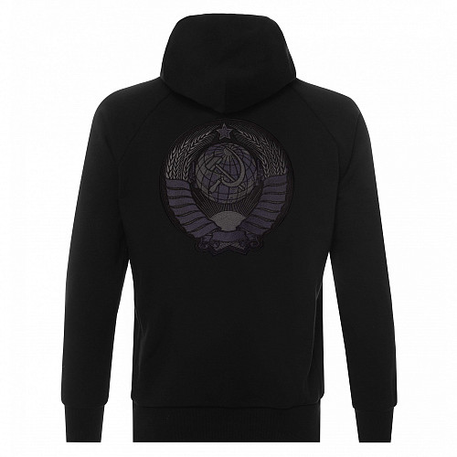 Толстовка с капюшоном "Герб союза" (хлопок 70% полиэстер 30% черный S) 