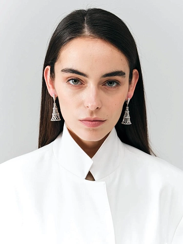 Серьги "Башня" длинные (серебро 925 пробы, фианиты 244 шт - 0,47 гр) 