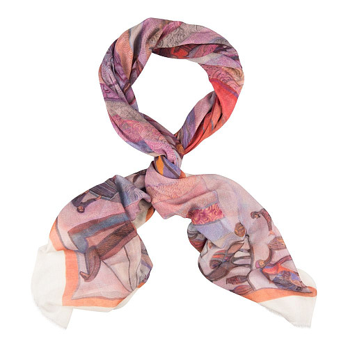 Платок "Хождение за три моря"  (модал 90% кашемир 10% красный голубой фиолетовый 140х140) 