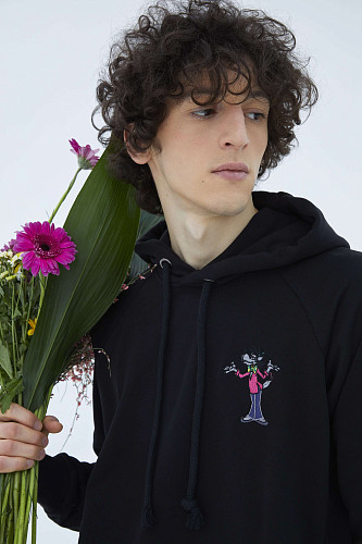 Толстовка с капюшоном "Ну, погоди" (хлопок 70% полиэстер 30% черный XXL) 