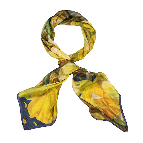 Платок "Сады востока" (шелк 100% синий желтый 120х120) 