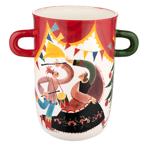 Ваза с ручками "Праздничные гуляния" (керамика, цветной) 