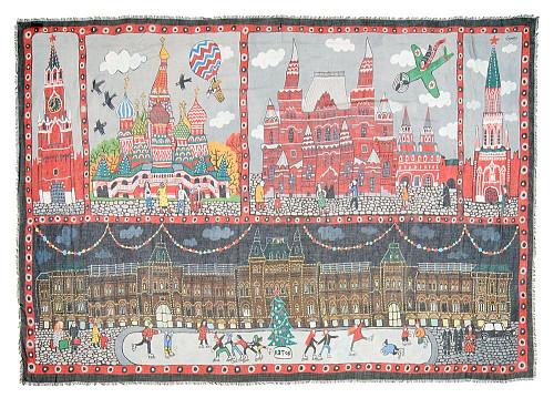 Шаль "Красная площадь" (модал 90% кашемир 10% черный красный 110х185) 