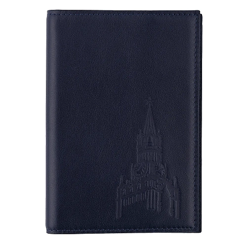 Обложка для автодокументов "Башни Кремля" (тиснение синий) 