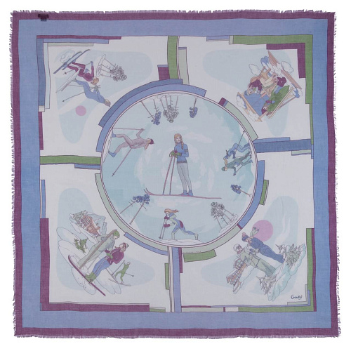 Платок "На лыжах" (модал 90%, кашемир 10% сиреневый 140х140) 