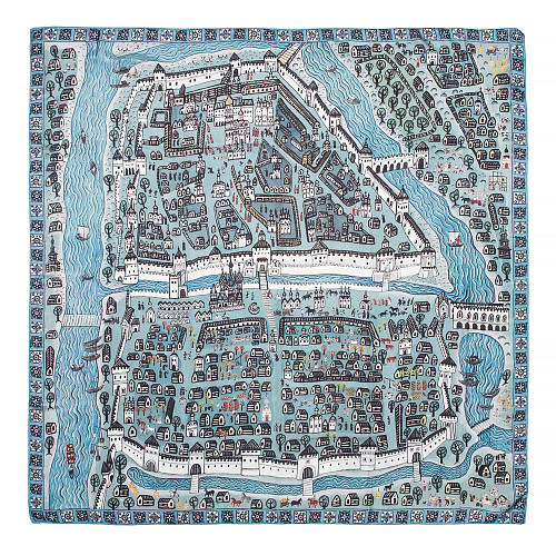 Платок "Кремль" (шелк 100% голубой 120X120) 