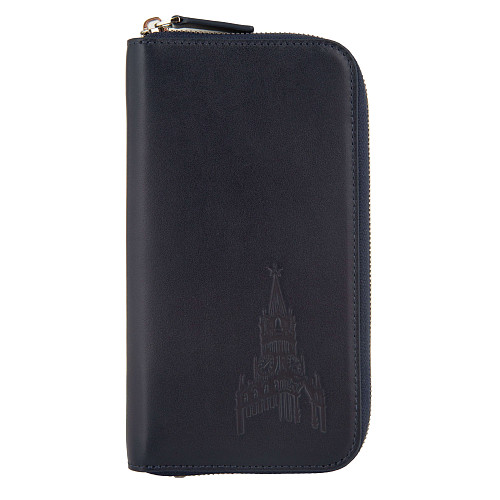 Портмоне на молнии "Башни Кремля"  (кожа синий) 