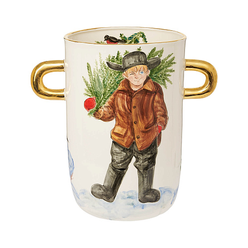 Ваза с ручками "Детская комната" (керамика, зимняя, белая) 