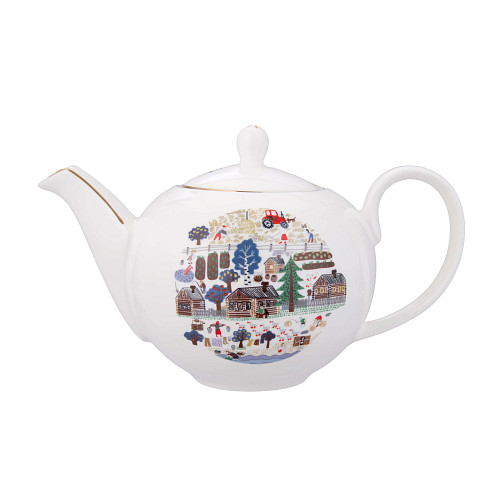 Сервиз "Деревня" (чайник и 2 чайные пары, фарфор, белый) 