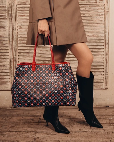 Сумка-шопер "Сюзане" (кожа черный красный 56х29х14) 