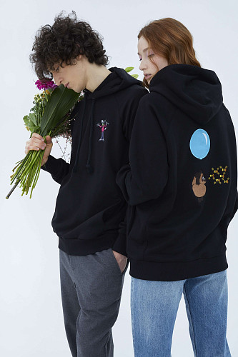 Толстовка с капюшоном "Ну, погоди" (хлопок 70% полиэстер 30% черный XXL) 
