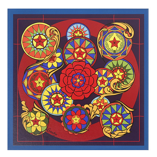 Термобутылка "Витражи" (синяя с рельефным изображением) 