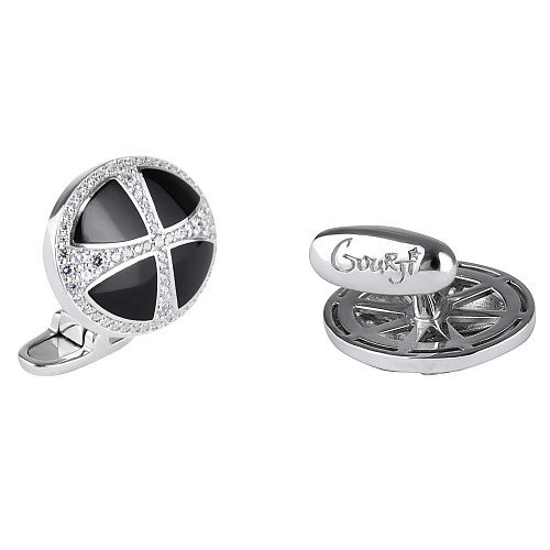 Запонки "Петр и Екатерина" родий, оникс, фианит 