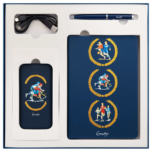 Подарочный набор "Спортсмены" (аккумулятор, ежедневник и ручка синий) 
