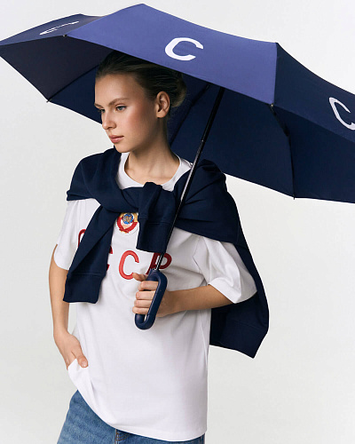 Зонт складной "СССР" ручка-карабин (синий) 