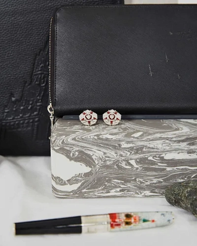 Запонки "Мужество" родий, эмаль, фианит 