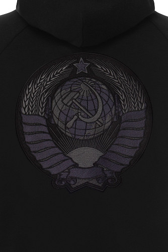 Толстовка с капюшоном "Герб союза" (хлопок 70% полиэстер 30% черный S) 