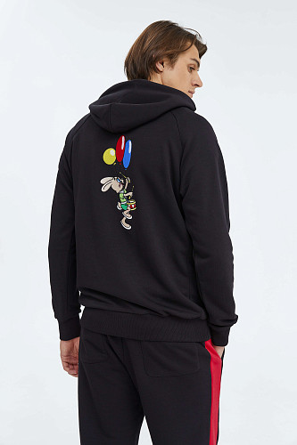 Толстовка с капюшоном "Ну, погоди" (хлопок 70% полиэстер 30% черный XXL) 