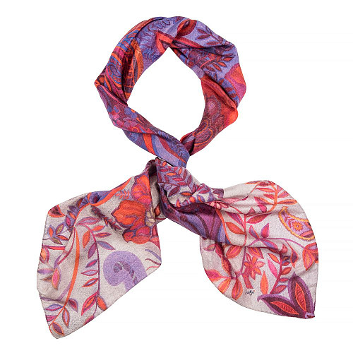 Платок "Орнамент. цветы" (шелк 100% розовый голубой сиреневый 120х120) 