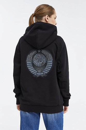 Толстовка с капюшоном "Герб союза" (хлопок 70% полиэстер 30% черный S) 