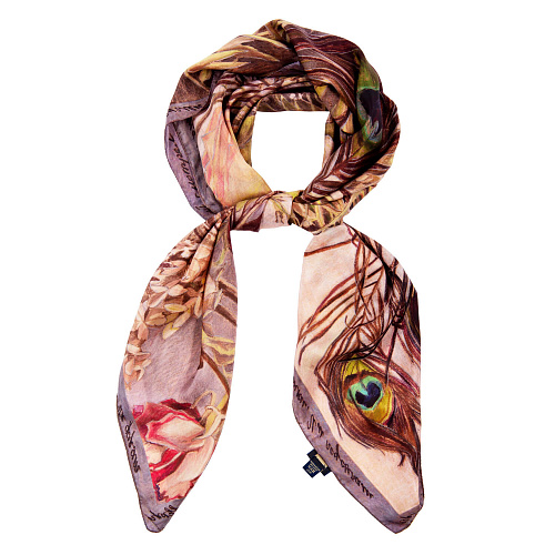 Платок "Брабантские кружева" (шелк 100% бежевый коричневый 120х120) 