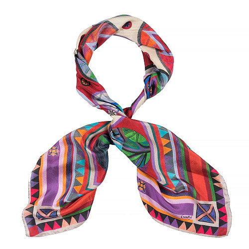 Платок "Грузия" (шелк 100% красный синий зеленый 120х120) 