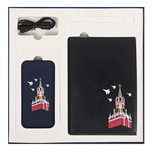 Внешний аккумулятор "Башни Кремля" (пластик синий Ancor Plus с рельефным изображением) 