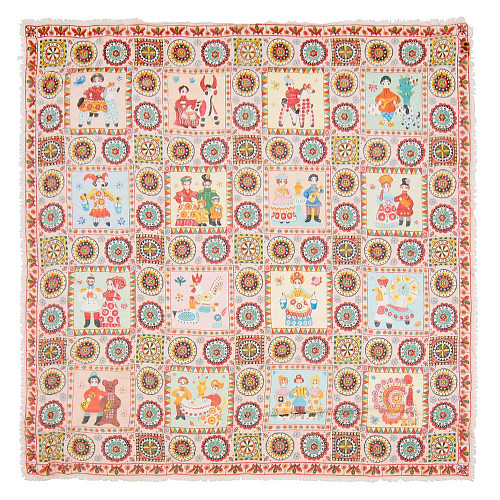 Платок "Дымковские игрушки" (модал 90% кашемир 10% розовый 130х130) 