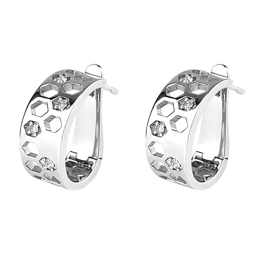 Серьги "Конструктивизм"  родий, топаз 