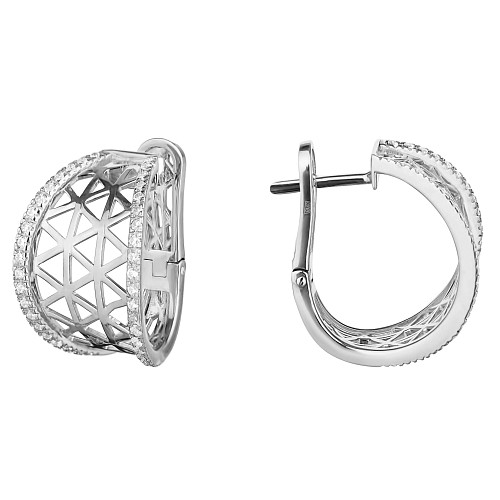 Серьги "Башня"  родий, фианит 